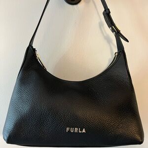 Furla Black Shoulder Bag with Textured Leather